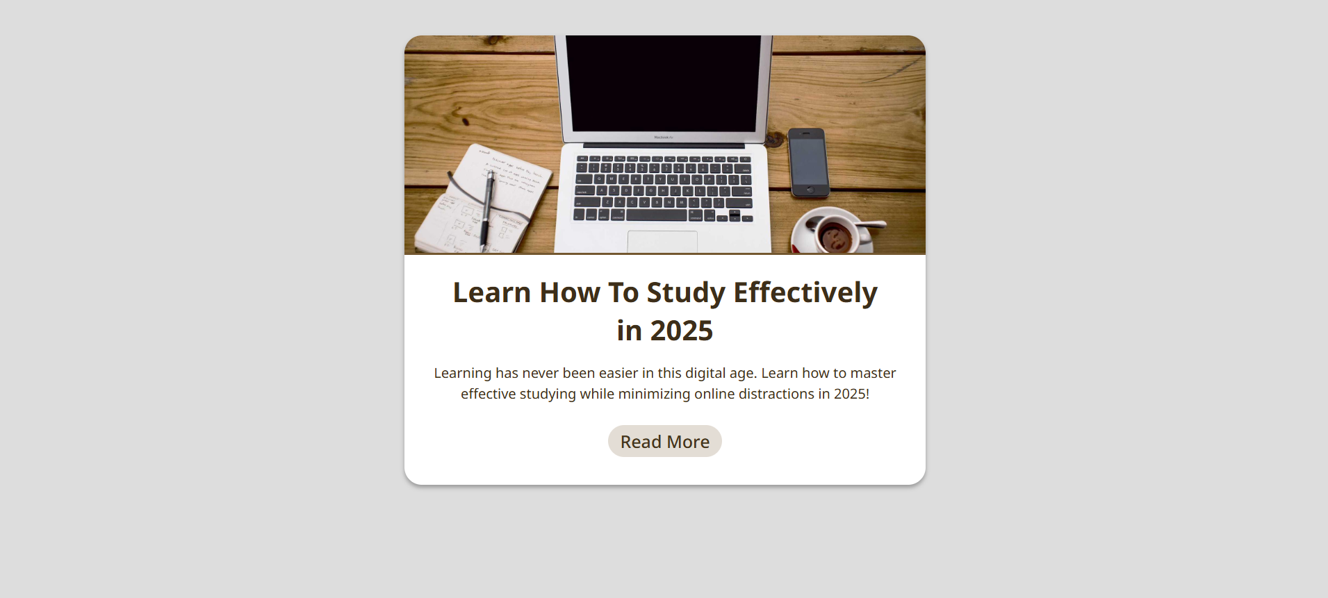 Screenshot of the blog post card page.